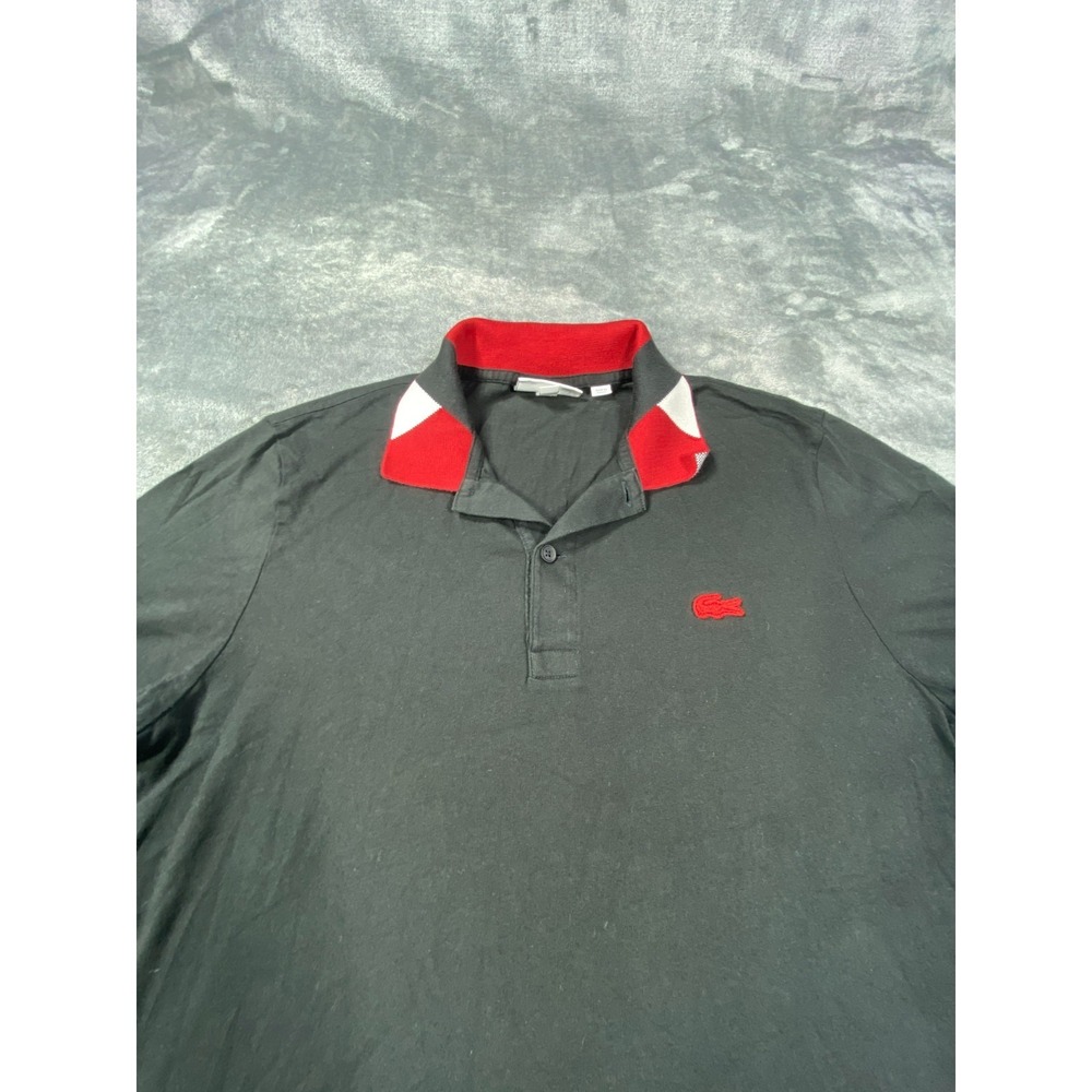 Lacoste Polo Shirt Mens S Black Red Contrast Collar Short Sleeve Logo Athletic - Picture 2 of 10